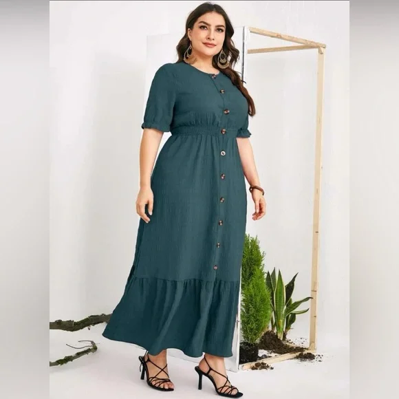 knee length dresses for ladies Women's Shirred Ruffle Long Flounce Sleeve Mini A Line Dress Square Ne –  Divahotcouture